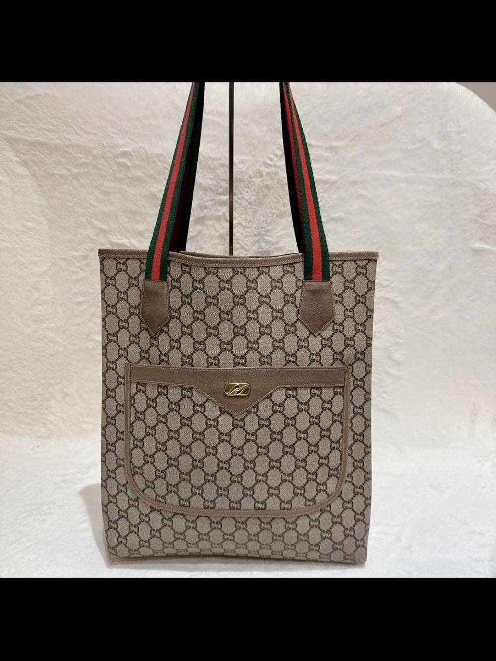 Gucci Beige GG Supreme Canvas Tote with Signature Web Handles